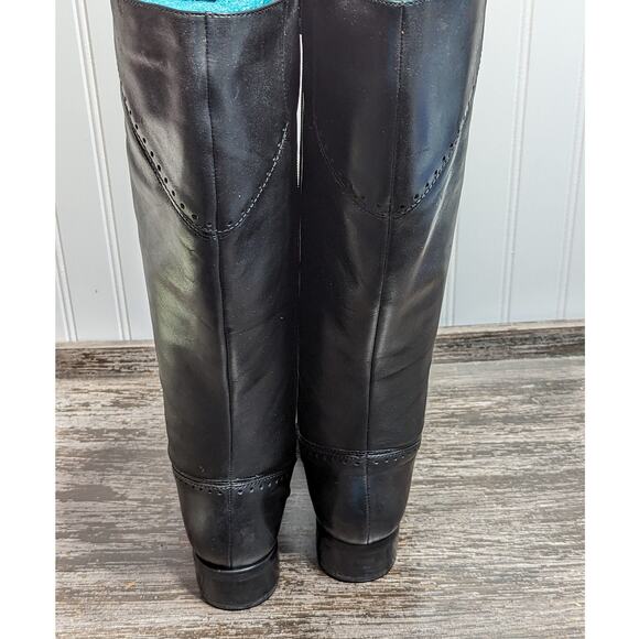 Ecco Women's Black Leather Tall Riding Boot Wingtip Detail Side Zipper Size 37 - Picture 5 of 9